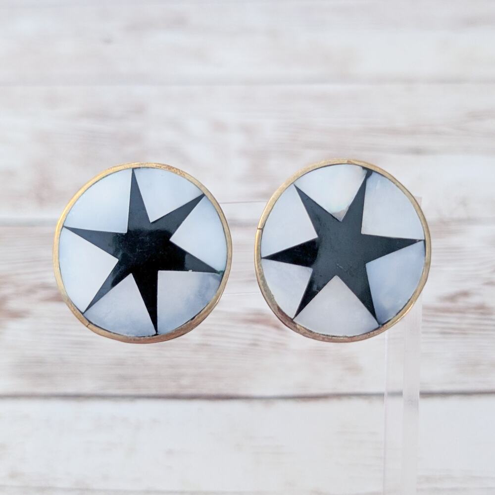 Vintage Alpaca Clip On Earrings Star Design